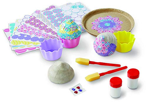 Melissa & Doug Decoupage Made Easy Cupcake Paper Mache Deluxe Craft Kit With Stickers (3 Trinket Boxes, Tray)