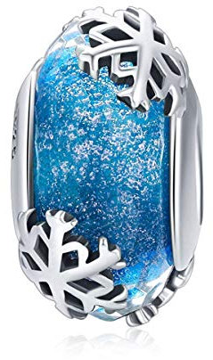 Ciondolo in vetro di Murano e argento Sterling per braccialetti Pandora e Argento, colore: Ciondoli a forma di fiocco di neve blu., cod. .