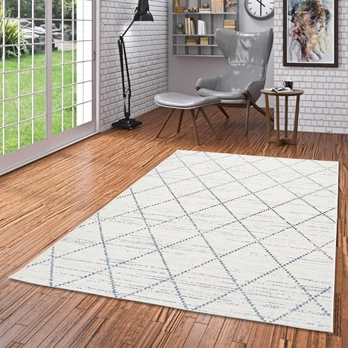 Pergamon In- und Outdoor Teppich Flachgewebe Cape Cod Blau Rauten in 5 Größen