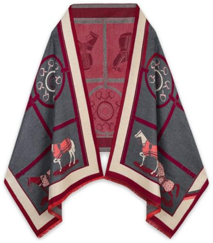 EXTREE Scarfs for Women Pashmina Silky Shawl Wrap for Evening Dressing Horse Scarf Blanket Open Front Poncho Cape, S1-red Wine, Medium