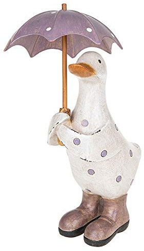 Davids Ducks Small White and Lilac Polka Dot Duck with Umbrella and Wellington Boots - Lovely Decorative Ornament - Great Gift Idea