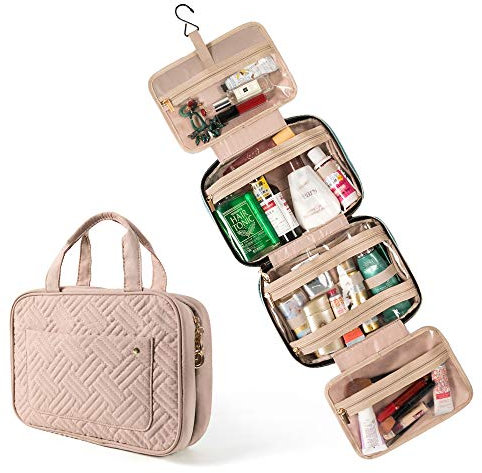 Trousse de Toilette de Voyage à Suspendre, Grande Trousse de Toilette Portable avec 4 Compartiments et 1 Crochet Robuste pour Femme, Homme, Fille, Voyage d'affaires