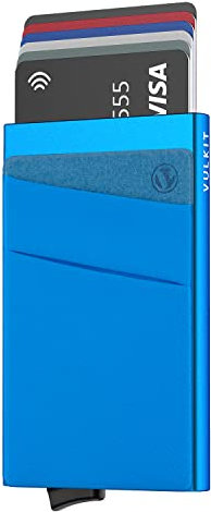 VULKIT Porte Carte Homme ou Femme avec Poche Billets Mince Portefeuille Homme Métal Porte Carte Bancaire RFID Anti Piratage, Bleu