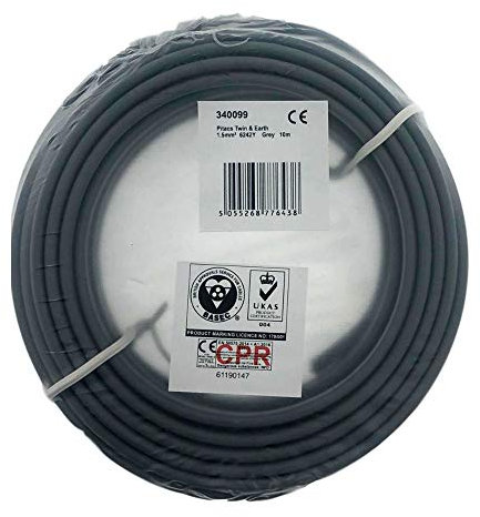 Pitacs 340099 Cable 6242YH 1.5mm 2 Core + Earth Grey (10m Coil)