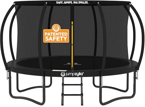 JUMPZYLLA Trampoline Outdoor 8FT 10FT 12FT 14FT 15FT 16FT with Enclosure, Non-Slip Ladder & Anti-Rust Coated Frame, ASTM Approved Recreational Backyard Large Trampoline with Net for Kids & Adults