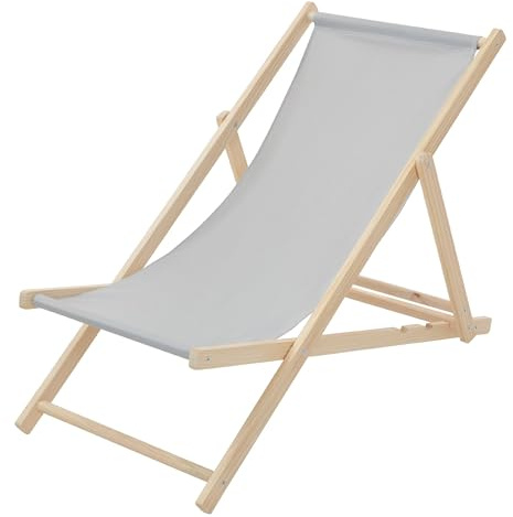 ECD Germany Liegestuhl klappbar, Hellgrau, aus Holz, Sonnenliege mit 3-Fach verstellbarer Rückenlehne, Strandliege bis 120kg, Gartenliege, Strandstuhl wetterfest, Relaxliege für Garten Balkon Terrasse