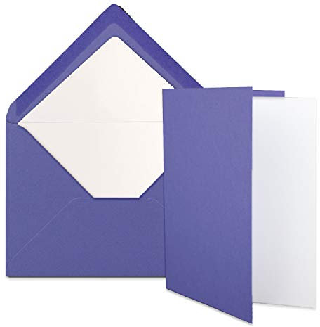 10x Stück Karten Set in Violett (Lila) Faltkarte DIN A6 mit passendem Einlegeblatt in Weiß und Umschlag DIN C6 mit weißem Seidenfutter