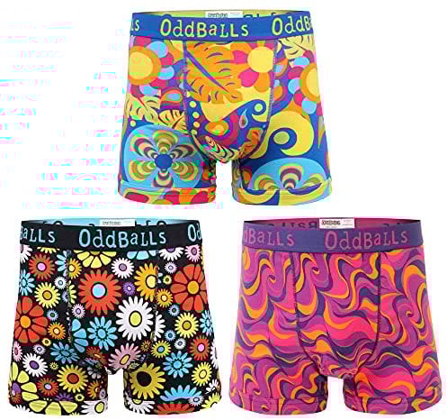 OddBalls Mens Boxers Multipack – 3 Classic Fit Cotton Boxer Shorts, Underwear with Elastic Waistband – Breathable, Soft Mens Boxer Briefs (UK, Alpha, L, Regular, Regular, Bohemian Bundle)