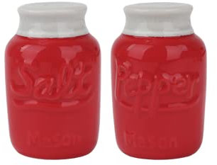 Servette Home - Salière et poivrière en céramique rouge Mason Jar Pots à épices