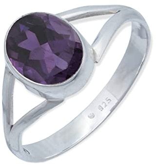 mantraroma Damen Ring 925 Silber Amethyst facettiert Edelstein lila schlicht modern