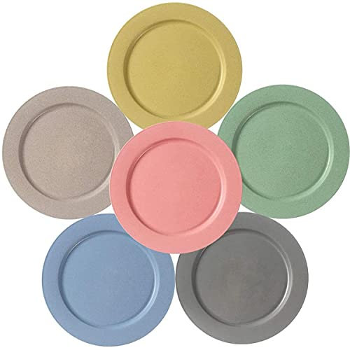 Hobein Platos llanos de 10 pulgadas, paquete de 6 platos saludables aptos para lavavajillas y microondas, irrompibles y ligeros, saludables para niños (10 pulgadas)