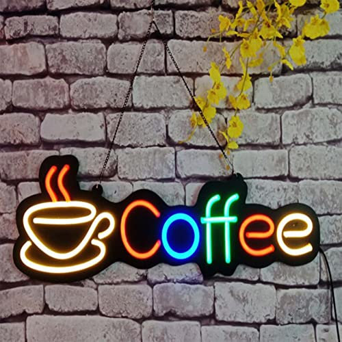 SJASD Señales Luminosas Lámpara de neón, Letrero Luminoso LED Cafe,Cartel publicitario led luz de neón 'Coffee',decoración de Pared para Tiendas, Bares,70 * 25cm/27.6 * 9.8inch