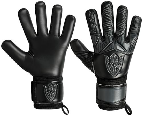 Keeperking Torwarthandschuhe Kinder Jugend Erwachsene Fußballhandschuhe ohne fingersave 4mm Vorhand (5, Schwarz)
