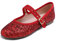 Feversole Women's Soft Breathable Mary Jane Memory Foam Cushioned Comfort Round Toe Metal Buckle Flats Walking Shoes Red Glitter Size UK 5