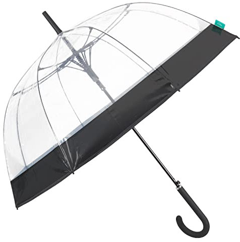 PERLETTI Ombrello Trasparente Automatico Donna - Ombrello Lungo a Cupola Pioggia - Ombrello Resistente Antivento Grande - Struttura in Fibra di Vetro - Diametro 89 cm (Profilo Nero)
