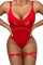 Aranmei Bodysuit für Damen Sexy Bügel Oberteil Mit Druckknopf im Schritt Mit Beinriemen und Tanga Bodysuit Dessous Set, Rot, M