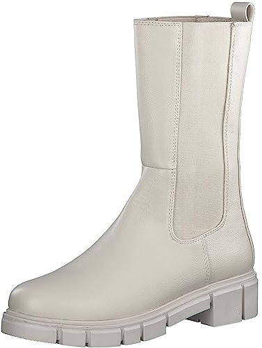 MARCO TOZZI Stivaletti Chelsea Donna in Pelle Sintetica Tacco a Blocco, Cream, 38 EU