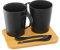 AMBITION Kaffeebecher Set Porzellan schwarz matt Kaffeetassen Set 450 ml 2er mit Bambusbrett Teelöffel Natural Kollektion