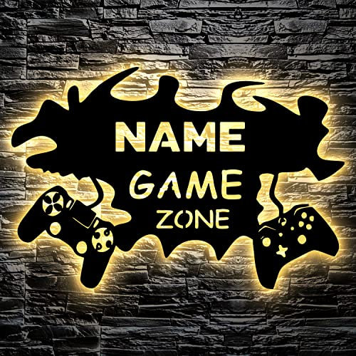 Led GAME ZONE Schild - Gamer Geschenkidee personalisiert Mit Name Zimmer Beleuchtung Wand Lampe - Zimmer Deko - Besondere Geschenke in 13 MDF Holz Farben & 7 LED Farbe