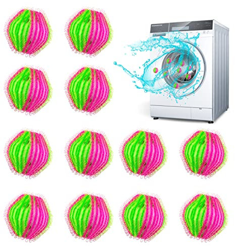 FuninCrea 12 Nylon-WaschBälle, Wiederverwendbare Waschmaschine Flusenfilter Anti-Wickeln Schwimmende Tierhaarentferner Waschmaschine Waschmaschinen Haustier Haar Fänger Kugeln für Wäsche (A)
