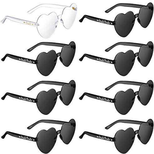 Weewooday 8 Stück Braut Sonnenbrillen Team Braut Herz Brillen Transparent und Farbig Herzförmig Spassbrillen Randlos Partybrillen JGA Brillen Set für Junggesellinnenabschied (Transparent, Schwarz)