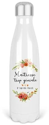 Bouteille isotherme personnalisable fleur orange | Gourde isotherme | Cadeau Maîtresse, maître, atsem, nounou | Cadeau fin d'année