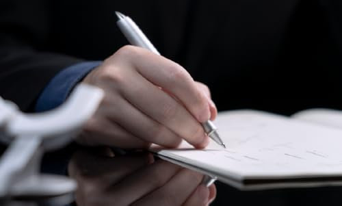 novium Hoverpen Future – Luxus Füllfederhalter & Rollerball Geschenkset, Futuristisches Design aus Raumfahrtmetall, Frei Rotierender Schreibtischpen, Geschenkidee Männer (Frost Silver)