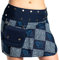 Damen Minirock aus Indien mit Tasche und 2 Mustern zum Wenden, Sommerrock kurz, Wenderock, Wickelrock Goa Gypsy Hüftschmeichler Rock - mit 18 Nieten Druckknöpfen, flexibel, Indigo