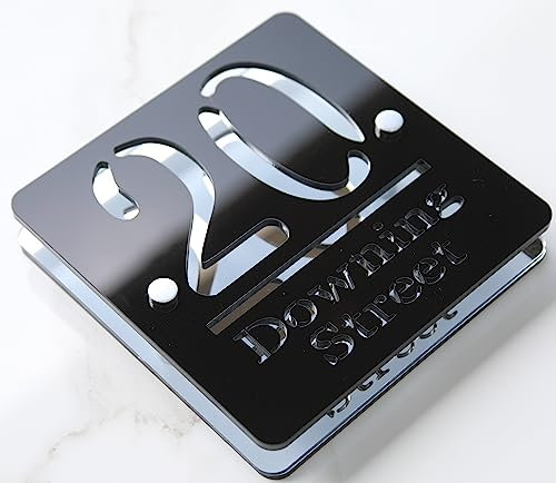 Prime Large Laser Cut House Signs 3D/4D Effect Door Number Address Plaques Numbers 180mm x 180mm - Mirror Silver Shiny Black