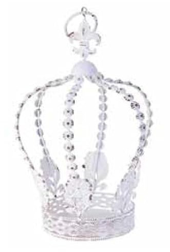 ETC dekorative nostalgische Garten-Krone Deko-Krone Pflanz-Krone mit Blütenmuster und stilisierter Lilienspitze Metall antik weiß Shabby Optik