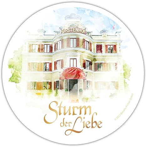 Spreadshirt Sturm Der Liebe Logo Hotel Fürstenhof Aquarell Sticker Aufkleber, 10 x 10 cm, Mattweiß