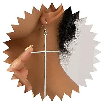 Allereya Vintage Kreuz Ohrringe - Große Tropfen Ohrstecker Silber Retro - Großes Haken Schmuck Für Frauen Und Mädchen (Silber)