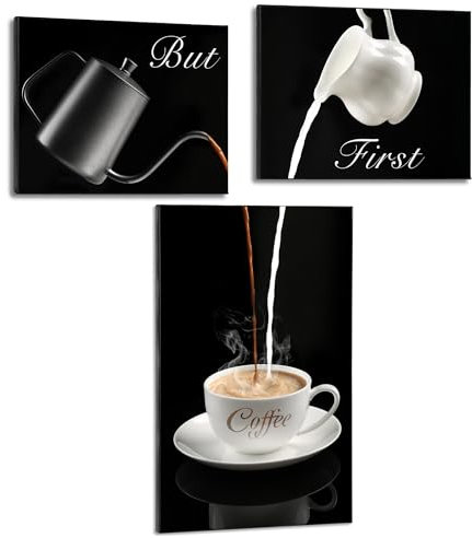 Deveosa Kaffeebar Küche Wanddekoration – But First Coffee Bar Schild Küche Rahmen Kunst Bilder Leinwand Esszimmer Büro Wanddekoration Moderne Dekorationen