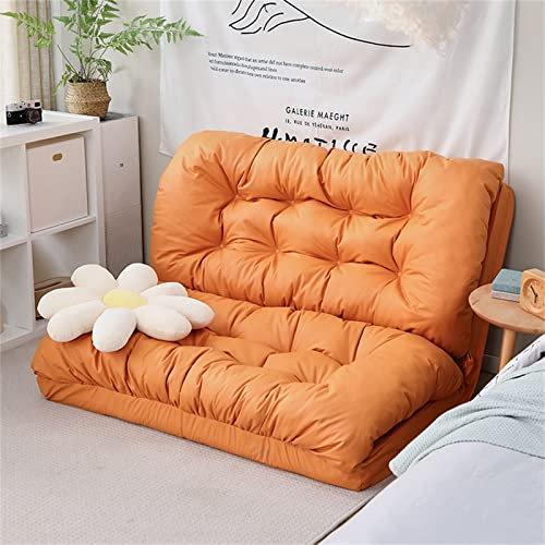 Zusammenklappbares Schlafsofa, 5-fach verstellbare Bodenliege, Schlafsofa, Futon-Schlafsofa aus Memory-Schaum, waschbarer Bezug, Twin-Size, für Wohnzimmer, Schlafzimmer, Orange, 120 × 70 × 75 cm