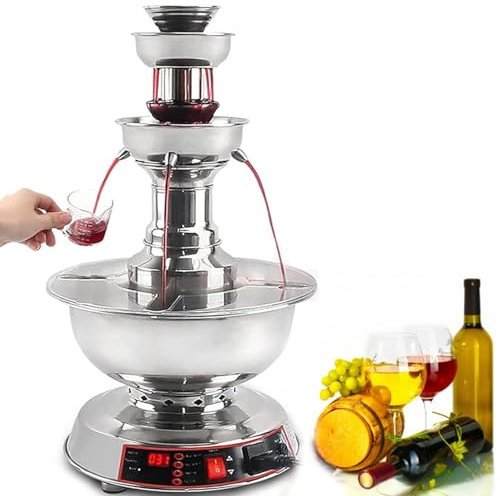 ROGHA 3 Layers Party Water Fountains, Tabletop Wine Fountain Machine, Light-Up Flow Drink Fountain for Wedding Birthday Engagement