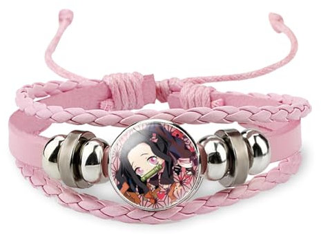 PQKL-party Demon Slayer Armband,Demon Slayer Geflochtenes Lederarmband,1pcs Demon Slayer Abzeichen Druck Armband,Verstellbar Armbänder, Anime Armband,FüR Kinder Erwachsene Anime-Fans Geschenk