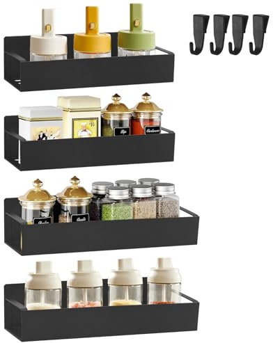 keilend Magnetic Shelf for Fridge 4 Pack 2 Sizes Magnetic Spice Rack with 11 Lbs Weight Capacity, Iron Strong Shelf for Kitchen Storage - Black