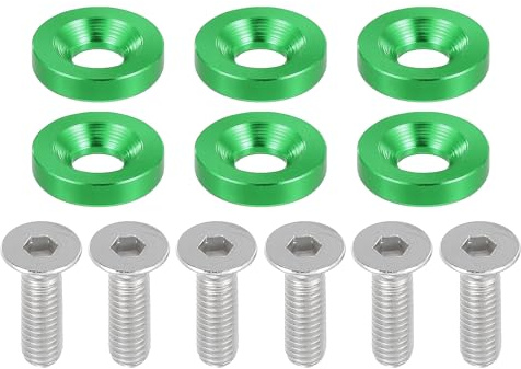 Motoforti Abschluss Senkkopf Unterlegscheiben Set Für Motorrad 6 Stk | Aluminiumlegierung, Grün, M6x1.0, 3.9mm, 18mm, Kotflügel, Stoßstangen, Motorraum Verkleidung