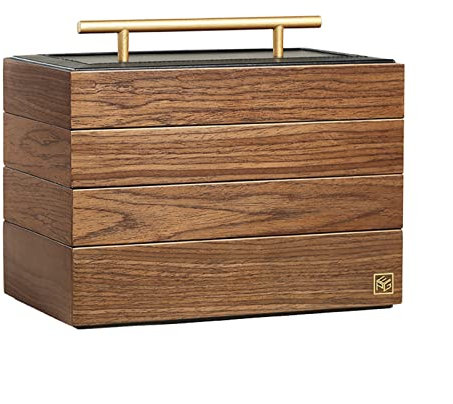 Organisateurs de maquillage Boîte à bijoux en bois massif à 4 couches pour femmes Armoire à bijoux Collier Boîte de rangement cadeau Boîte de rangement en bois de noyer Organisateur de couleur avec