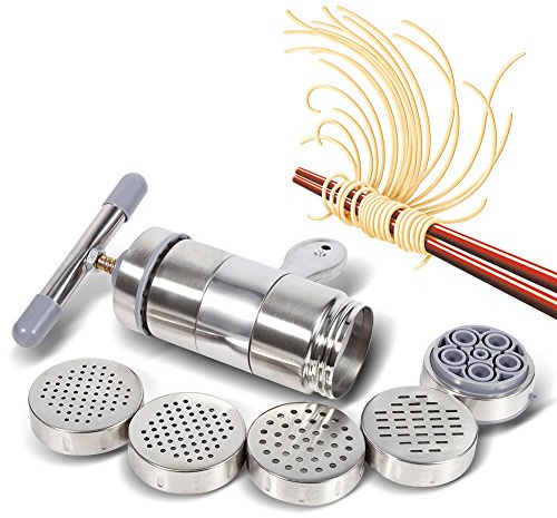 Ausla Pasta Maker, 5 Moulds | Extruder, Stainless Steel Press, Kitchen Appliance, 5 Shape Heads