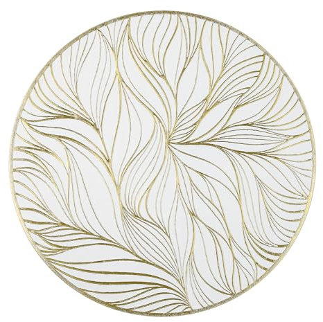 fanquare Gold Table Mats Set of 6 Round Placemats PVC Leaf Placemats Heat Resistant Washable Non-Slip Tablemats for Dining Kitchen Table Wedding Decoration 38cm