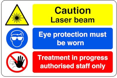 Safety First Display LTD Caution laser beam sign - 1.2mm Rigid plastic for indoor/outdoor usage (150mm x 100mm) Viewing Distance within 3m.