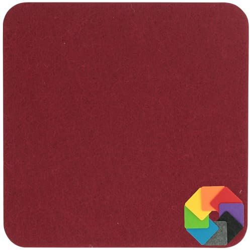 Design Filz Untersetzer eckig - 10x10cm in Bordeaux für Glas, Getränke, Bar, Tasse, Vase