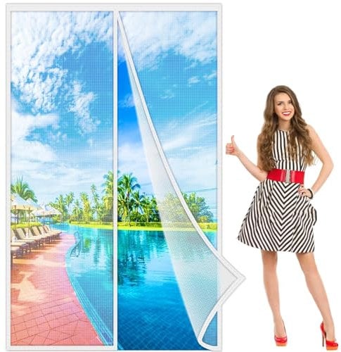 Zanzariera Porta Finestra Magnetica 300x250 cm, Tenda Anti Zanzare Chiudi Automaticamente Rete di Ottima qualità per Casa Ufficio Bianco, Rinforzata