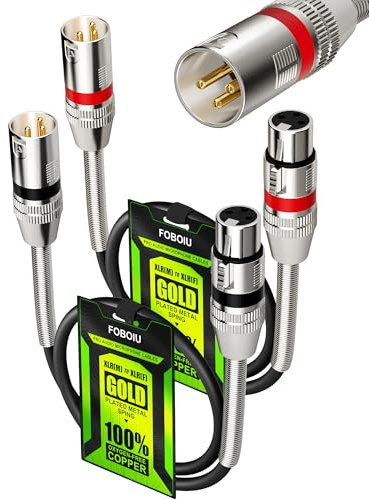 Foboiu XLR Cables 1ft 2 Pack, XLR Microphone Mic Cord, Shielded Balanced 3-pin Male to Female Oxygen-Free Copper (OFC) XL R Cable Speaker Cord with Gold-Plated Connectors