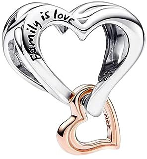 Rimgoris Charm en argent sterling 925 pour les bracelets pour femmes Collier Famille Entrelacement Cœur Or rose Entrelacement Valentin Anniversaire Fête des mères Cadeau Charms pour les femmes
