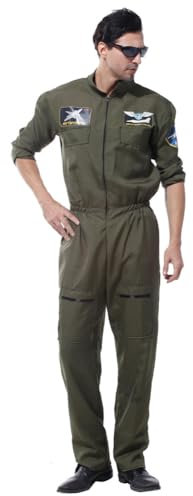 MUWO Raumfahrt Kostüm für Erwachsene MIESEPETER – Pilot Kampfjet und Astronaut – 100% Polyester, reguläre Passform, für Karneval und Volksfeste (Pilot Grün, L/XL)