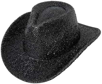 alloneslife Cowboyhut, Vintage, Country, Westernhut, Giltter, metallischer Cowgirl-Hut für Party, Foto-Requisiten, Kopfbedeckung, Geschenk, Schwarz , S-3XL