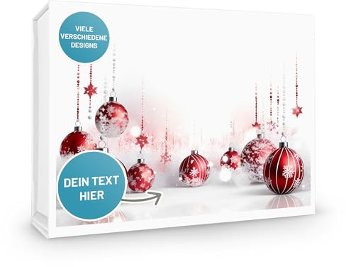 VerpackungsWelt Personalisierte Geschenke-Schachtel | 31x22x10 | Geschenk-Karton mit Deckel & Magnet-Verschluss | Weihnachtskugel-Motiv Silber-Rot | Box personalisiert Weiß