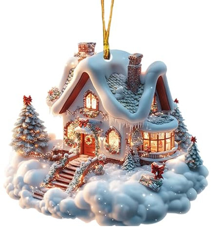 Ornamenti per la casa del villaggio di Natale, ornamento natalizio per la casa,Decorazione invernale in acrilico con design ad albero di Natale | Incantevole ciondolo con casa di neve per la decorazio